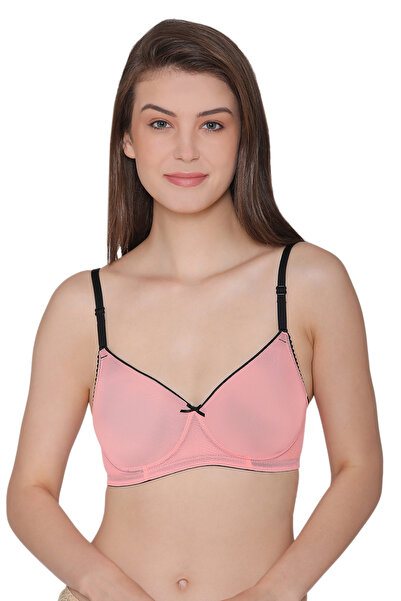 Clovia Padded Non-Wired Full Coverage T-shirt Bra in Peach Colour