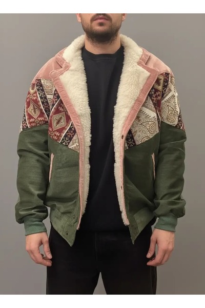 CANMODA (7810) Recien Unisex Fur Collar Vintage Aztec Jacket Oversize 90S Coa...