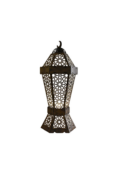 NAWADER فانوس رمضان الخشبي الكهربائي – تصميم تراثي فاخر NS006, BROWN