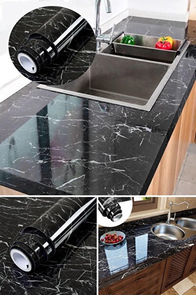 ForWhat 5Mt Black Marble Pattern Adhesive Countertop Overlay for Office Home ...