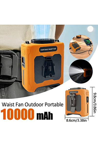 Choice Orange Portable Waist Fan 10000mAh with Power Bank LED Lighting Hangin...