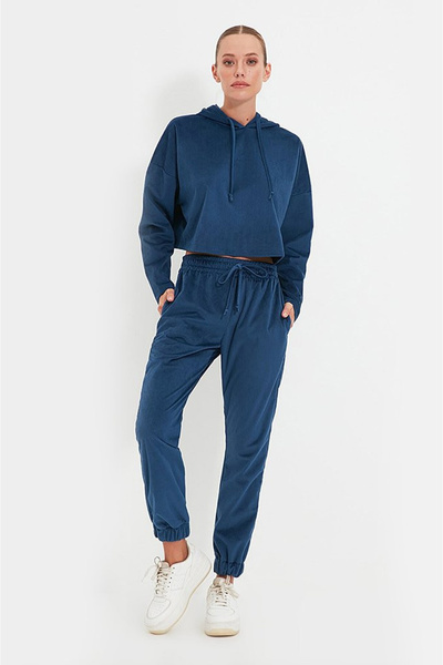 Trendyol Generic Trendyol, High-waisted striped sweatpants, Navy, XS