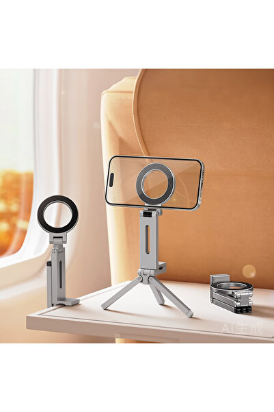 Choice4 حامل ثلاثي للهاتف من سبيكة معدنية رمادية اللون، مزود بحلقة تعليق، منا...