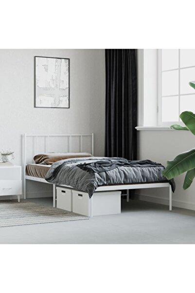 Concept Cadru de pat metalic cu tăblie, alb, 90x200 cm