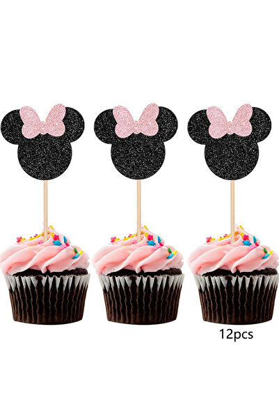 Choice3 black pink 12pcs mouse shaped cake toppers, mini paper cupcake topper...