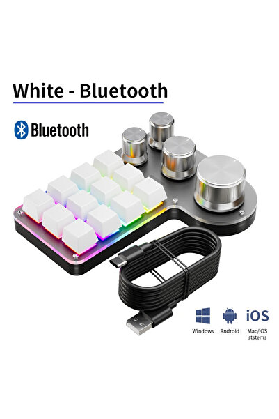 Choice1 Bluetooth White 3 Modes 12 Keys Mechanical Keyboard 4 Knobs Custom Pr...