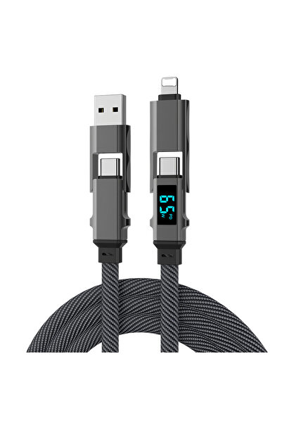 Choice Black 4-in-1 fast charging cable LCD Watt Display 120W USB A to Lightn...
