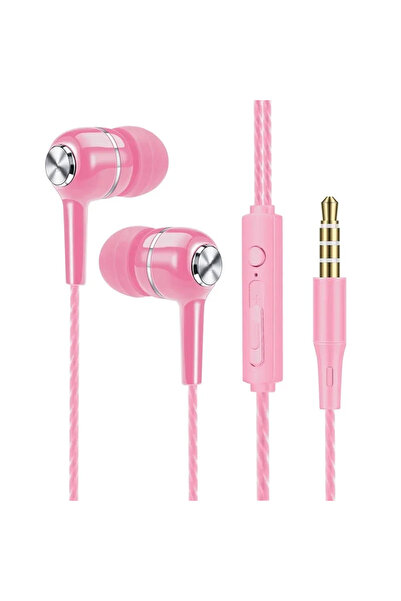 Choice3 سماعات أذن سلكية مقاس 3.5 ملم باللون الوردي مع ميكروفون وسماعات أذن س...