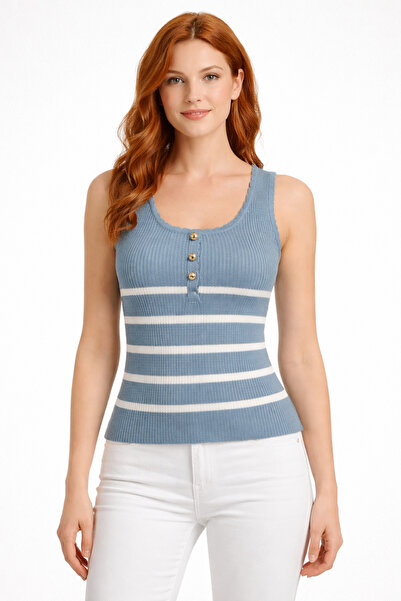 Neden Tekstil Polo Collar Buttoned Ribbed Knit Sweater