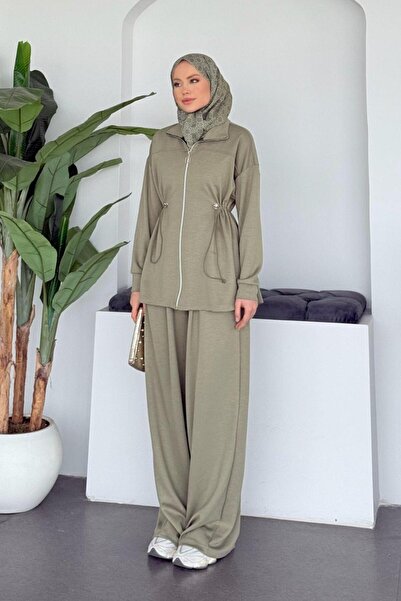 Şulemoda Giyim Selena Elastic Waistband Suit Khaki