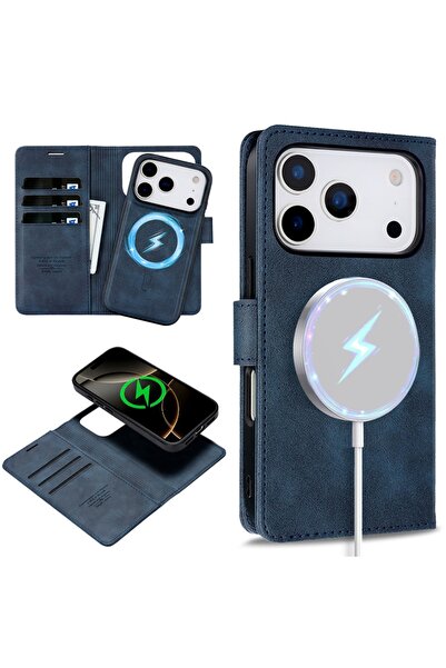 Choice66 جراب جلد أزرق بتقنية MagSafe لهاتف iPhone 16 Pro Max، متوافق مع iPho...