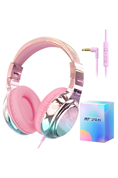 Choice5 سماعات رأس بأسلاك للأطفال باللون الوردي مع علبة، مناسبة للمدرسة، مستو...