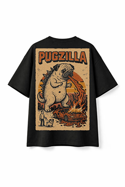 VANTINA Unisex Pugzilla Printed Oversize Cotton Crew Neck Short Sleeve T-Shirt