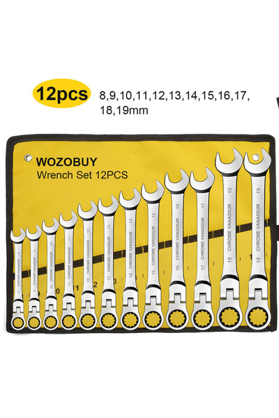 choice2 12 pcs Ratcheting Combination Wrench Set, 6-22mm Metric Flex Head Rat...
