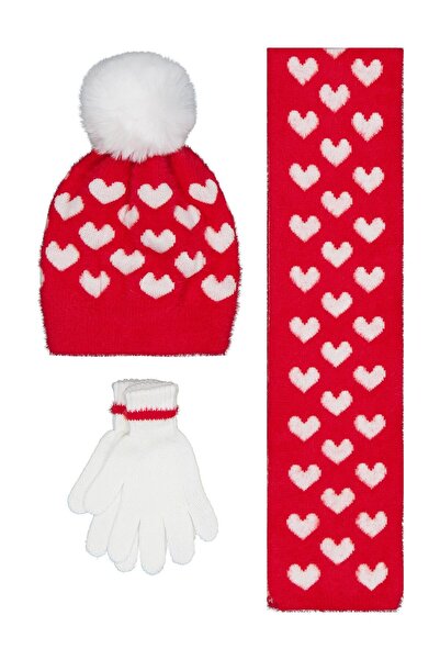 Civil Girls 2-5 Years Old Scarf, Beanie and Glove Set - Red