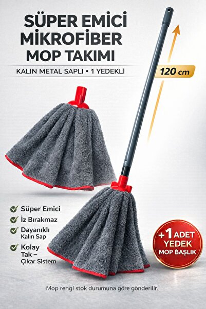 VENON YEDEKLİ 💛3.lü Mop Sap Seti 💛Gri Mop Premium 💛Temsan 💛Süper Emici Pa...