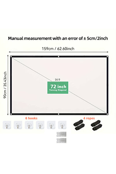 choice2 72 inch 120 inch Projector Screen 16:9 Foldable Anti-Crease Portable ...