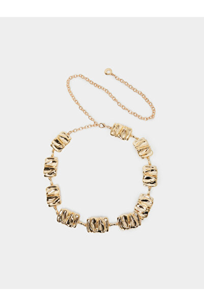 Styli Women Gold Textured Link Chain Belt