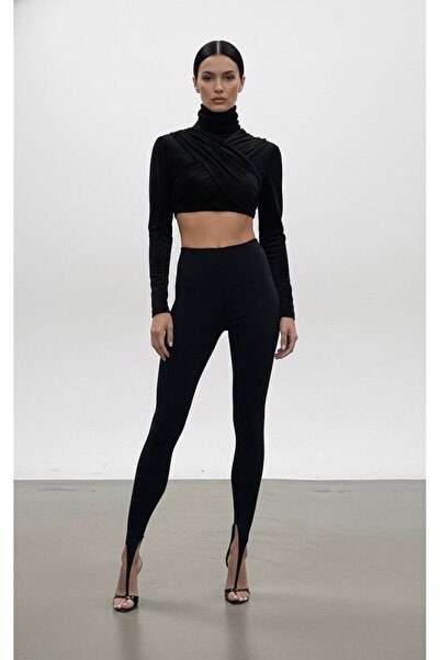 Daphne Parmak Arası Yüksek Bel Toparlayıcı Tayt Siyah