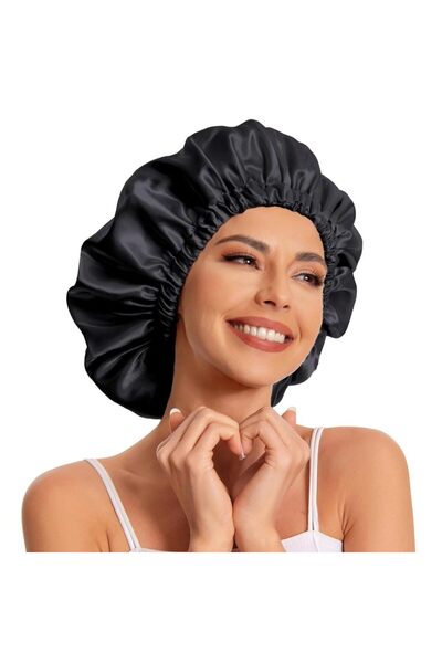 Choice9 قبعة نوم سوداء من الساتان، حرير ، قبعة شعر، قبعة نوم فضفاضة، قبعة نوم...