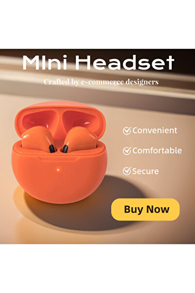 Choice سماعات أذن بلوتوث لاسلكية برتقالية اللون، مزودة بميكروفون وخاصية إلغاء...