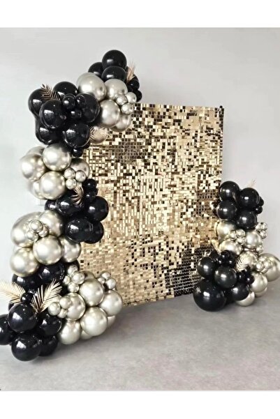 Çemrek Süs Parti Whitegold Chrome Black Balloon Chain Set of 100