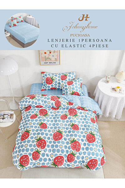 FIONNA.RO Finet Duvet Cover Set with Stretchy 1 Person - Sweet Strawberries