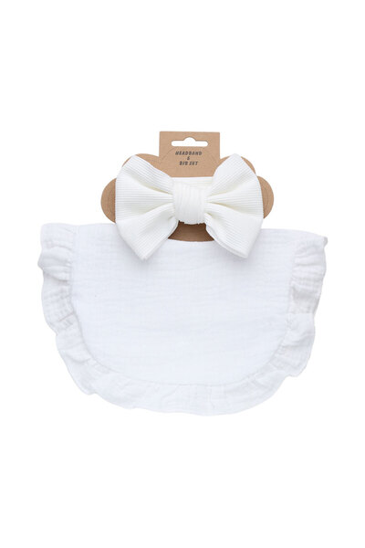 choice2 white 2Pcs/Lot Ribbed Baby Bibs Hair Bows Headbands for Baby Boys Gir...