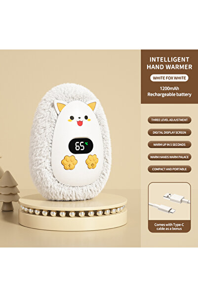 Choice3 مدفأة يدوية صغيرة محمولة من وبري البيضاء بتصميم ثعلب أبيض، مع علبة هد...