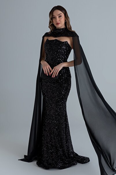 zoezoe Avera 2 Parça Tasarımlı Pul Payet Straplez Balık Kesim Abiye ve Kollar...