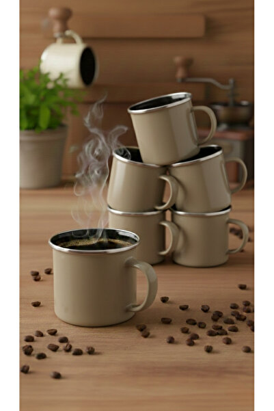 Fia Home 6'lı Emaye Kupa Seti Cappuccino Retro Şıklık