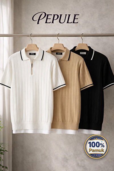 oneoff Ανδρικό μπλουζάκι 3 τεμαχίων με λαιμόκοψη πόλο, οικονομικό πλεκτό, με ...