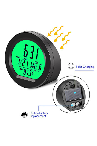 choice2 Green Backlight Solar Car Digital Clock Date Week Thermometer LCD Lum...