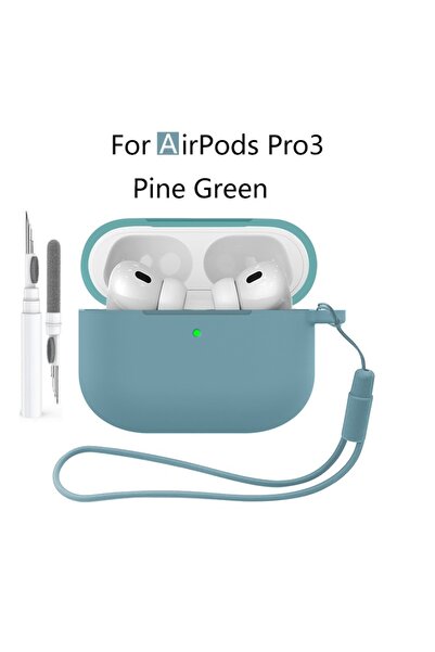 Choice7 جراب سيليكون جديد لسماعات AirPods Pro 3 باللون الأخضر الصنوبري مع قلم...
