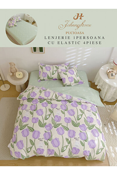 FIONNA.RO Fine Duvet Cover Set With Stretchy 1 Person - Lila Tulips
