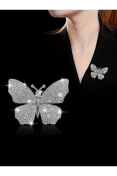 Take Two By Styli Women Sparkling Silver Butterfly Brooch