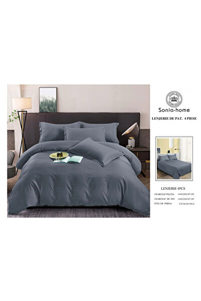 FIONNA.RO Satin Cotton Damask Type 1 Person Linen - Petrol Grey