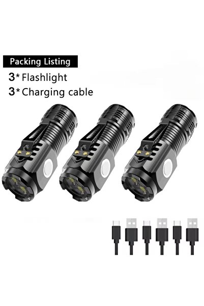 choice2 3pcs Rechargeable LED Strong Light Flashlight, Multi Functional for L...