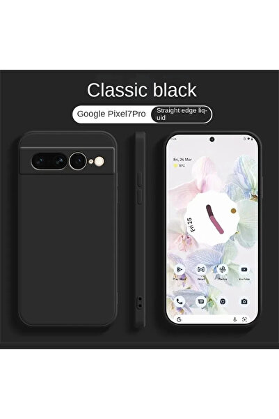Choice48 غطاء سيليكون سائل أسود ناعم بلون واحد لهاتف بيكسل 8، غطاء مقاوم للصد...