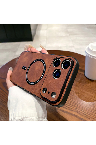 Choice50 جراب فاخر من جلد البني غير اللامع لهاتف iPhone 17 Pro Max، مزود بخاص...