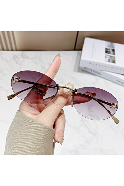 Choice3 Grey Elegant Diamond Oval Sunglasses Male Letter "F" Rimless Sunglass...