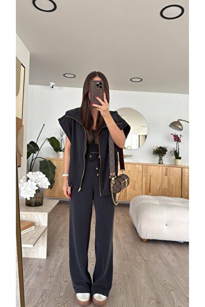 OTAKU Set de 2 piese pentru femei, antracit, cu pantaloni largi și vestă