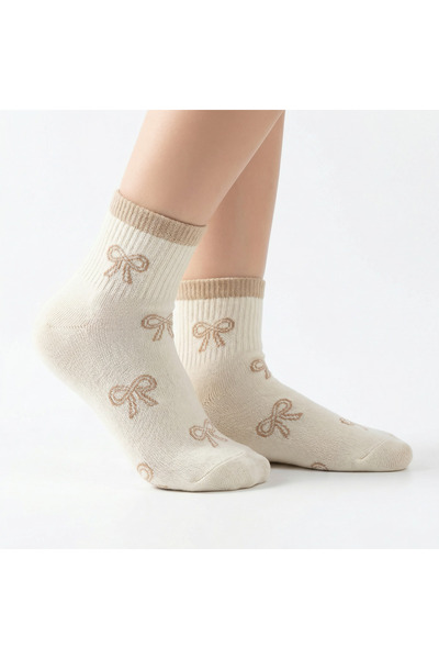 Lexaly Girls' socks with a bow pattern (cream)