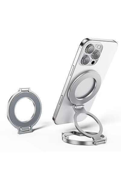 Choice حامل هاتف مغناطيسي قابل للطي على شكل حلقة إصبع، فضي اللون، يدور 360 در...