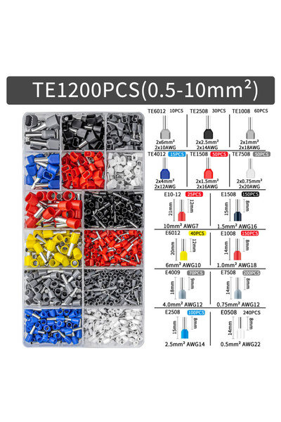 Choice1 TE1200PCS 300-2000 pcs Durable Wire Connect Insulated Connector Crimp...