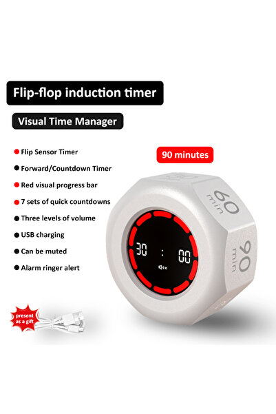 Choice1 مؤقت قلاب أبيض صغير مرئي، مؤقت بمستشعر الجاذبية، 90 دقيقة، 7 أدوات مُ...