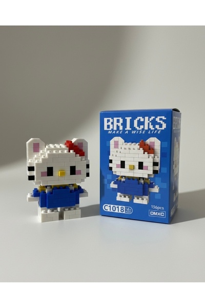 Bricks Hello Kitty Figürlü Mikro Blok Yapım Seti - 136 Parça Lego Uyumlu Mima...