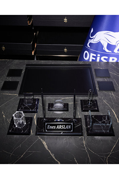 ofisbura Midi Zebra Kristal Cam Masa Takımı 11 Parça | Gümüş Detay | Kişiye Ö...