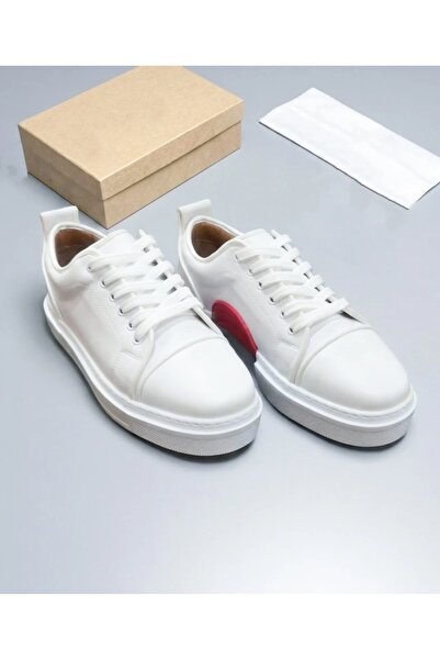 EXCLUSIVE STYLE White eco- Leather sneakers with red inserts - RED SOLE