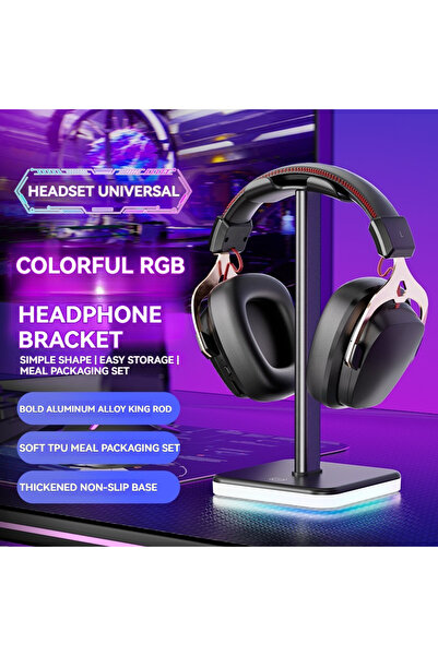 Choice حامل سماعة رأس أسود مع إضاءة RGB - تحكم قابل للتعديل في اللون لتخزين س...
